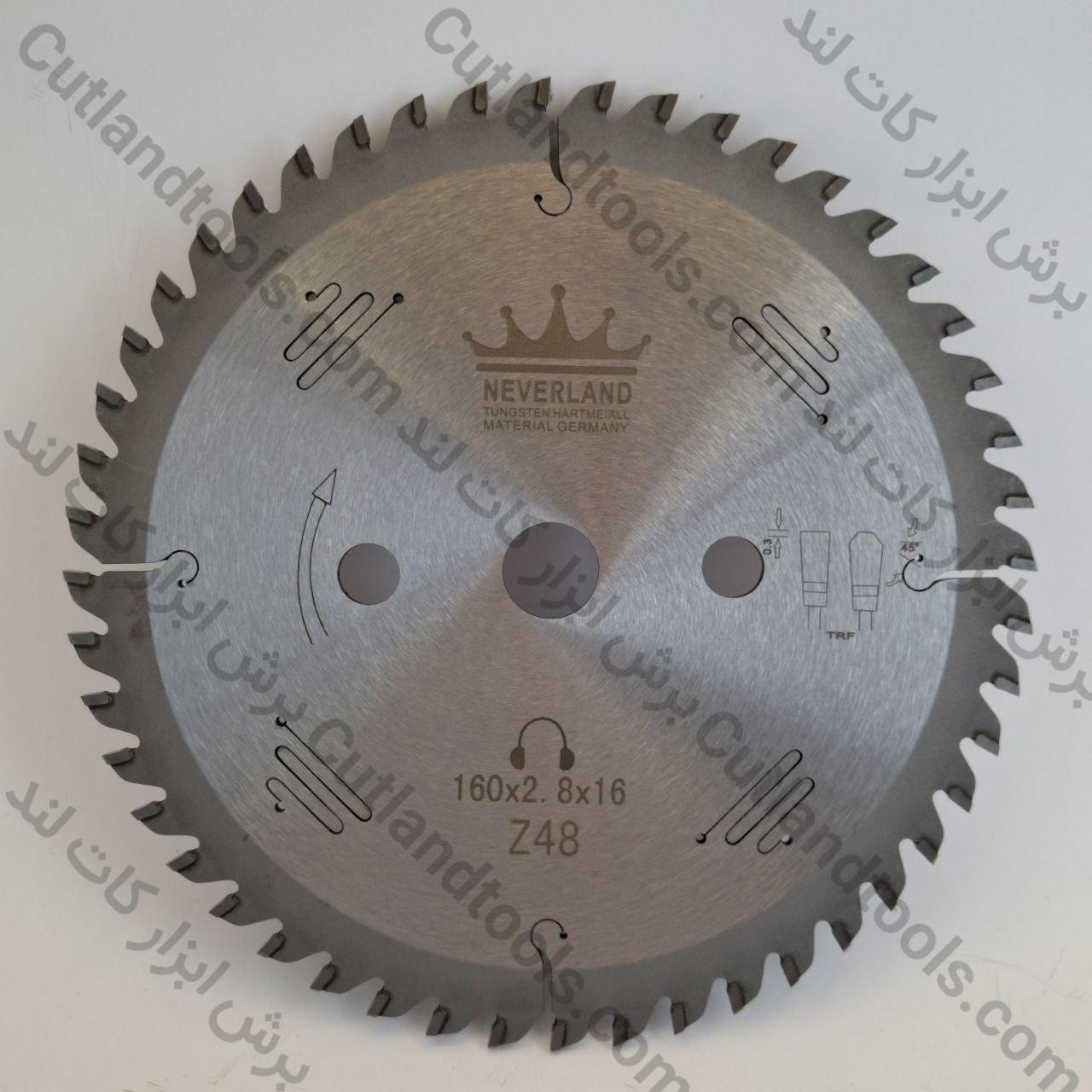 تیغ اره دیسکی MDF بر نِوِرلند 160×2.8×2.0×16 Z48 | مخصوص اره دیسکی | NEVERLAND